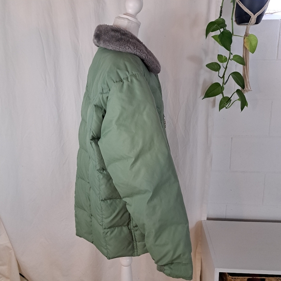Vntg OLIN Comfy Laramie Green Puffer Goose Down Jacket Sherpa Fleece Collar SzML - Picture 4 of 12